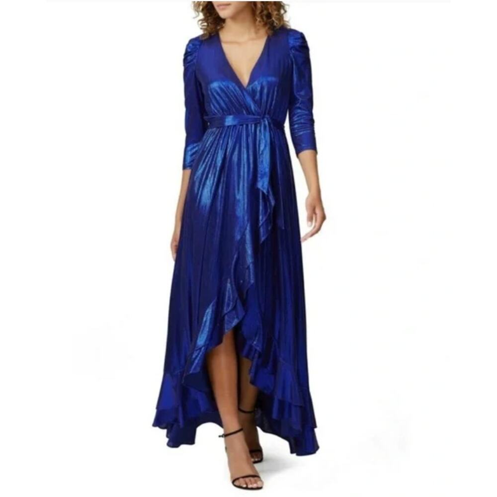 Retrofete Flora Maxi Wrap Dress XS‎ Royal Blue Metallic Flaw No Belt